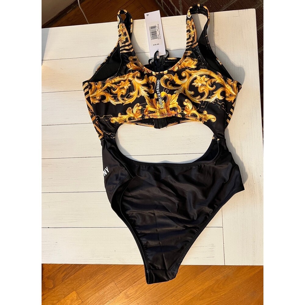 Swimsuit One Piece Women's M Black and Gold Zipper Swimsuit Cutout Women's M A1 - Picture 7 of 10